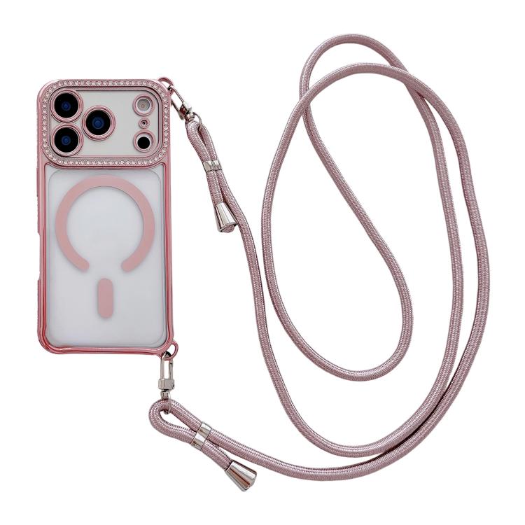 Ốp lưng điện thoại nam châm mạ acrylic trong suốt đính đá pha lê, kèm dây đeo chéo bên phải, dành cho iPhone 17 Pro Max, iPhone 17 Pro, iPhone 17, iPhone Air, iPhone 16 Pro Max, iPhone 16 Pro, iPhone 16 Plus, iPhone 16