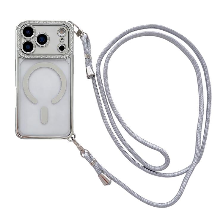 Ốp lưng điện thoại nam châm mạ acrylic trong suốt đính đá pha lê, kèm dây đeo chéo bên phải, dành cho iPhone 17 Pro Max, iPhone 17 Pro, iPhone 17, iPhone Air, iPhone 16 Pro Max, iPhone 16 Pro, iPhone 16 Plus, iPhone 16
