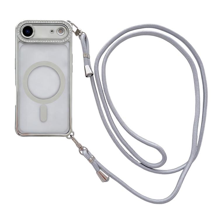 Ốp lưng điện thoại nam châm mạ acrylic trong suốt đính đá pha lê, kèm dây đeo chéo bên phải, dành cho iPhone 17 Pro Max, iPhone 17 Pro, iPhone 17, iPhone Air, iPhone 16 Pro Max, iPhone 16 Pro, iPhone 16 Plus, iPhone 16