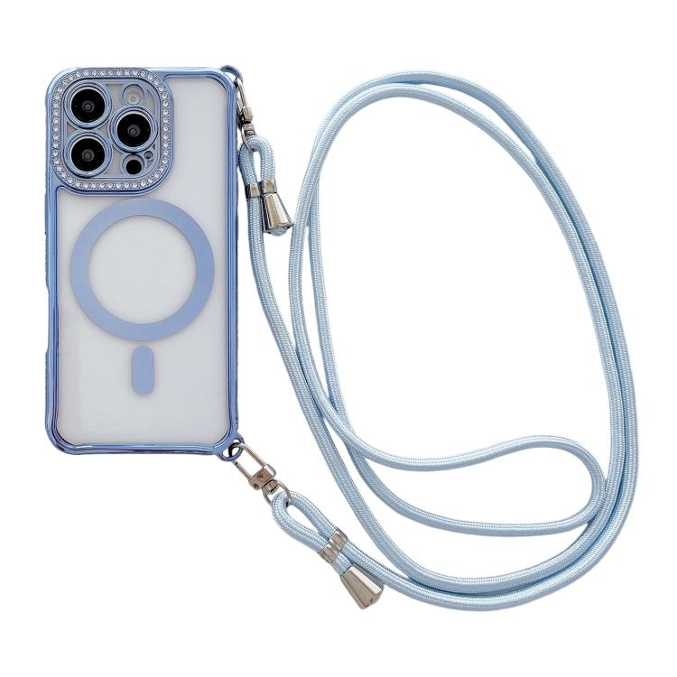 Ốp lưng điện thoại nam châm mạ acrylic trong suốt đính đá pha lê, kèm dây đeo chéo bên phải, dành cho iPhone 17 Pro Max, iPhone 17 Pro, iPhone 17, iPhone Air, iPhone 16 Pro Max, iPhone 16 Pro, iPhone 16 Plus, iPhone 16