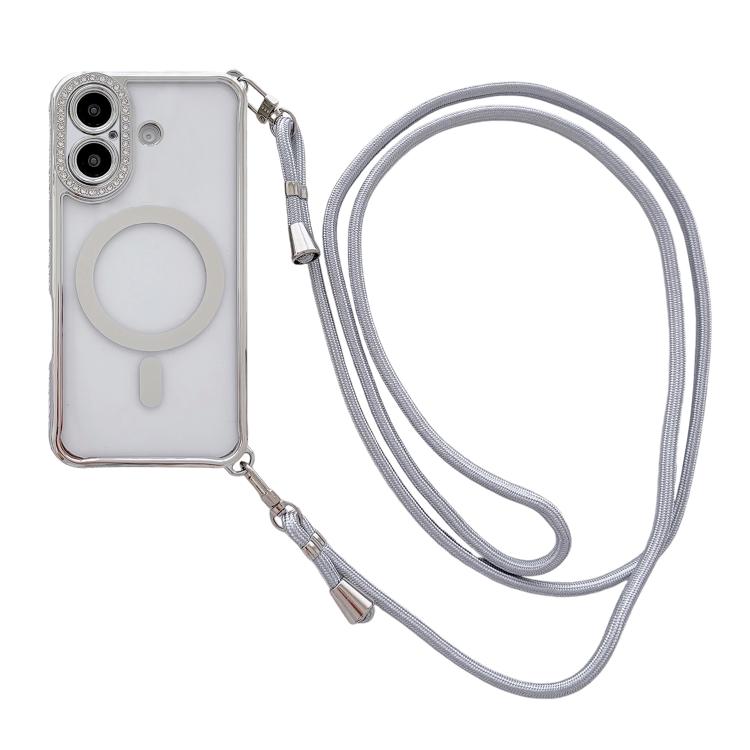 Ốp lưng điện thoại nam châm mạ acrylic trong suốt đính đá pha lê, kèm dây đeo chéo bên phải, dành cho iPhone 17 Pro Max, iPhone 17 Pro, iPhone 17, iPhone Air, iPhone 16 Pro Max, iPhone 16 Pro, iPhone 16 Plus, iPhone 16