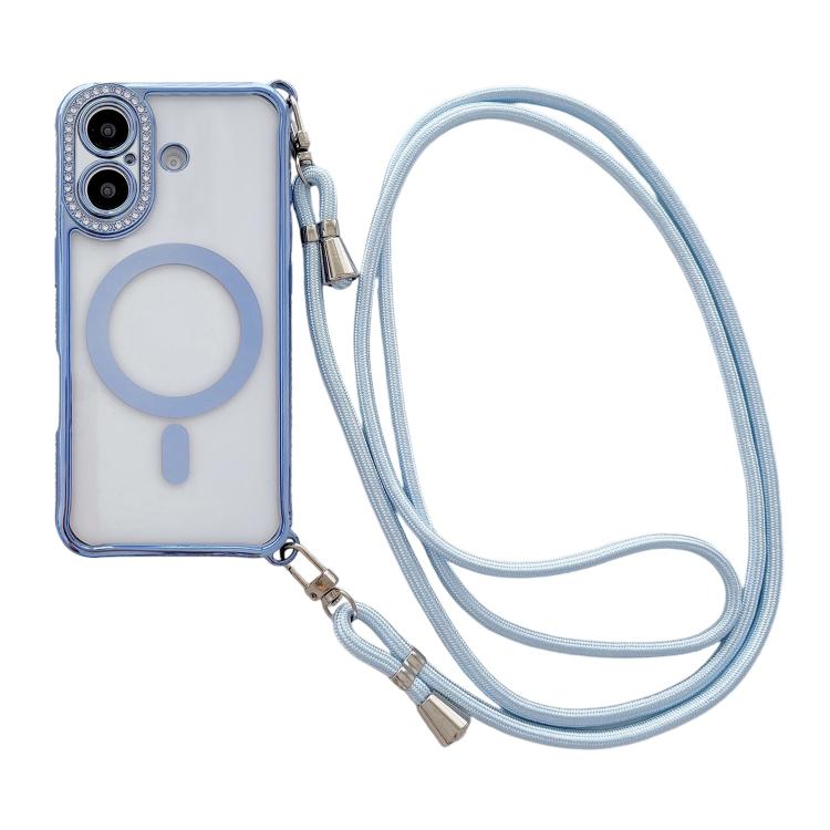 Ốp lưng điện thoại nam châm mạ acrylic trong suốt đính đá pha lê, kèm dây đeo chéo bên phải, dành cho iPhone 17 Pro Max, iPhone 17 Pro, iPhone 17, iPhone Air, iPhone 16 Pro Max, iPhone 16 Pro, iPhone 16 Plus, iPhone 16