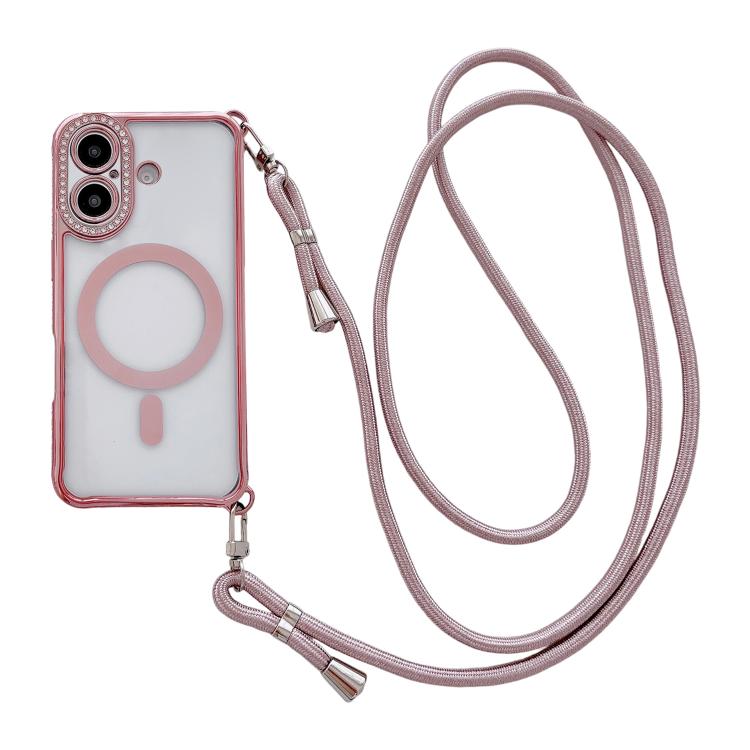 Ốp lưng điện thoại nam châm mạ acrylic trong suốt đính đá pha lê, kèm dây đeo chéo bên phải, dành cho iPhone 17 Pro Max, iPhone 17 Pro, iPhone 17, iPhone Air, iPhone 16 Pro Max, iPhone 16 Pro, iPhone 16 Plus, iPhone 16