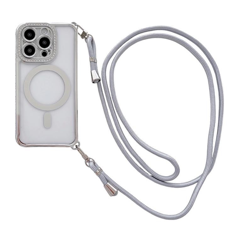 Ốp lưng điện thoại nam châm mạ acrylic trong suốt đính đá pha lê, kèm dây đeo chéo bên phải, dành cho iPhone 17 Pro Max, iPhone 17 Pro, iPhone 17, iPhone Air, iPhone 16 Pro Max, iPhone 16 Pro, iPhone 16 Plus, iPhone 16