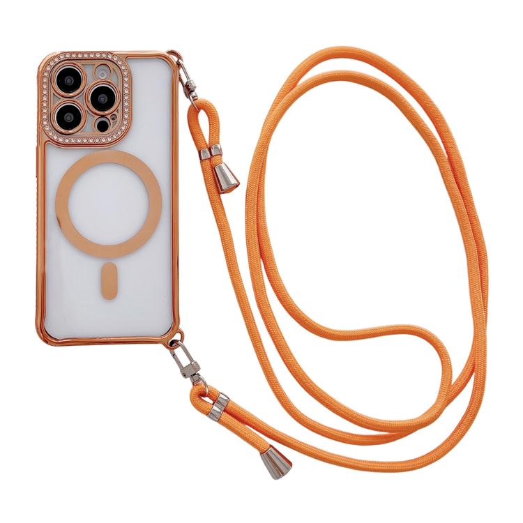 Ốp lưng điện thoại nam châm mạ acrylic trong suốt đính đá pha lê, kèm dây đeo chéo bên phải, dành cho iPhone 17 Pro Max, iPhone 17 Pro, iPhone 17, iPhone Air, iPhone 16 Pro Max, iPhone 16 Pro, iPhone 16 Plus, iPhone 16