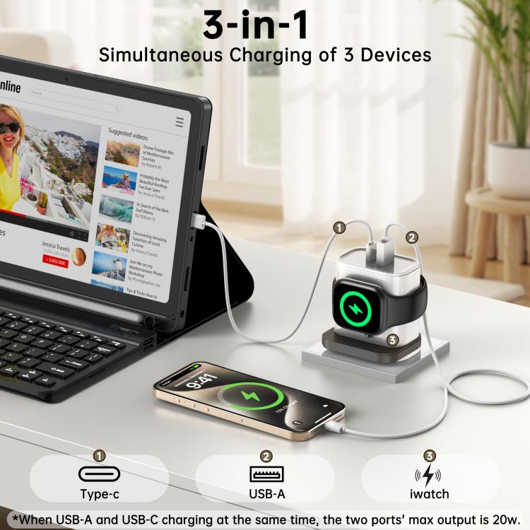 Bộ sạc đa năng 3 trong 1 XL-16 20W USB + Type-C cho Apple Watch có chức năng sạc không dây, phích cắm: phích cắm US