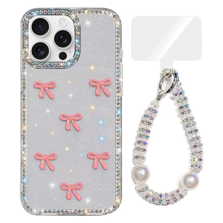 Sparkling IMD Colorful Bow Phone Case with Bracelet, For iPhone 16 Pro, For iPhone 16 Plus, For iPhone 16, For iPhone 15 Pro Max, For iPhone 15 Pro