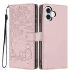 Tree Cat Embossed Flip Vegan Leather Phone Case, For iPhone 17e / 16e, For iPhone 17 Pro Max, For iPhone 17 Pro, For iPhone 17, For iPhone Air, For iPhone 16 Pro Max