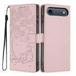 Tree Cat Embossed Flip Vegan Leather Phone Case, For iPhone 17e / 16e, For iPhone 17 Pro Max, For iPhone 17 Pro, For iPhone 17, For iPhone Air, For iPhone 16 Pro Max
