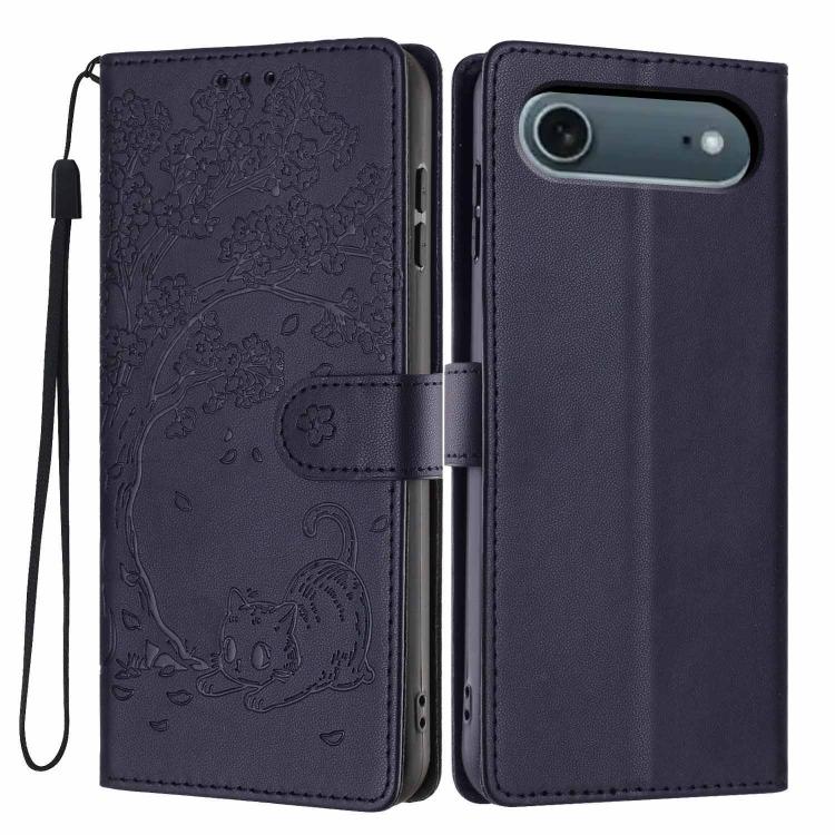 Tree Cat Embossed Flip Vegan Leather Phone Case, For iPhone Air, For iPhone 16 Pro Max, For iPhone 16 Pro, For iPhone 16 Plus, For iPhone 16, For iPhone 15 Pro Max