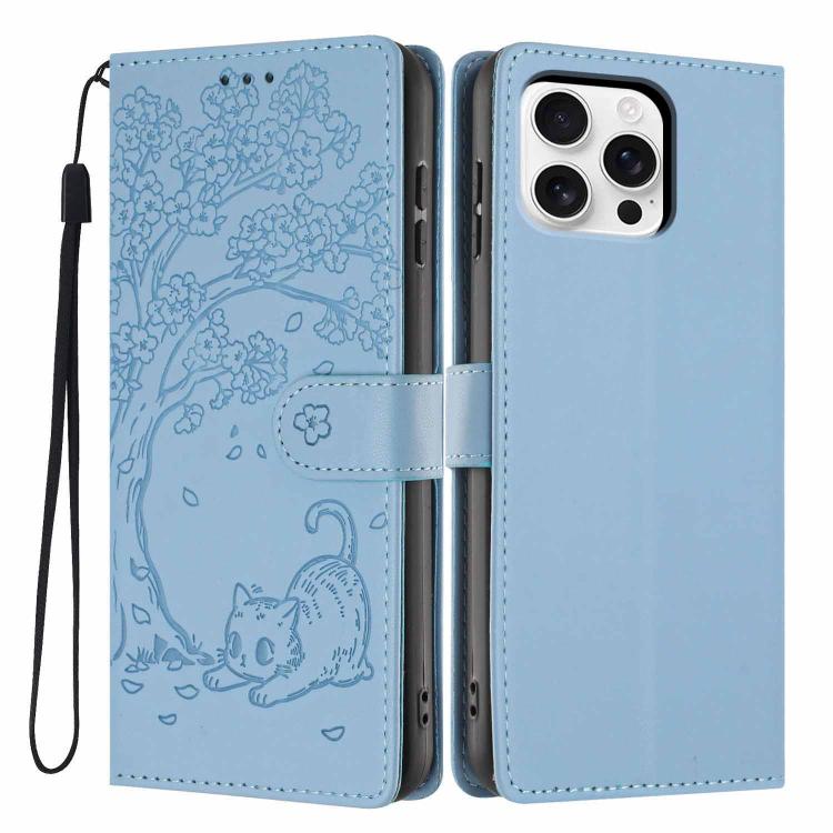 Tree Cat Embossed Flip Vegan Leather Phone Case, For iPhone Air, For iPhone 16 Pro Max, For iPhone 16 Pro, For iPhone 16 Plus, For iPhone 16, For iPhone 15 Pro Max