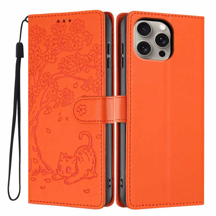 Ốp điện thoại da thuần chay dập nổi hình mèo cây, dành cho iPhone 15, dành cho iPhone 14 Plus, dành cho iPhone 14, dành cho iPhone 14 Pro, dành cho iPhone 14 Pro Max, dành cho iPhone 13 Pro Max