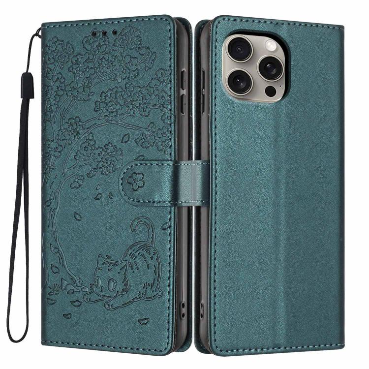 Ốp điện thoại da thuần chay dập nổi hình mèo cây, dành cho iPhone 15, dành cho iPhone 14 Plus, dành cho iPhone 14, dành cho iPhone 14 Pro, dành cho iPhone 14 Pro Max, dành cho iPhone 13 Pro Max