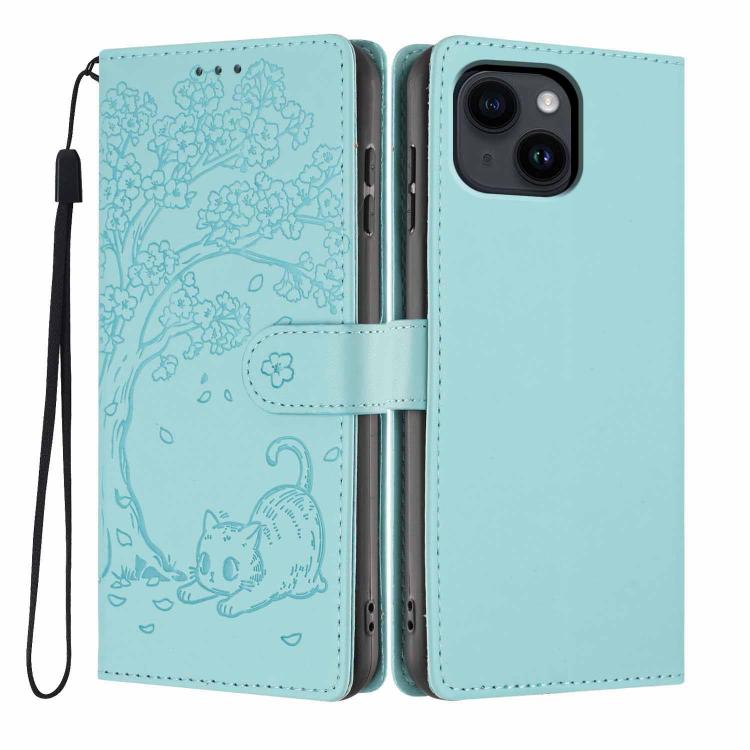 Ốp điện thoại da thuần chay dập nổi hình mèo cây, dành cho iPhone 15, dành cho iPhone 14 Plus, dành cho iPhone 14, dành cho iPhone 14 Pro, dành cho iPhone 14 Pro Max, dành cho iPhone 13 Pro Max