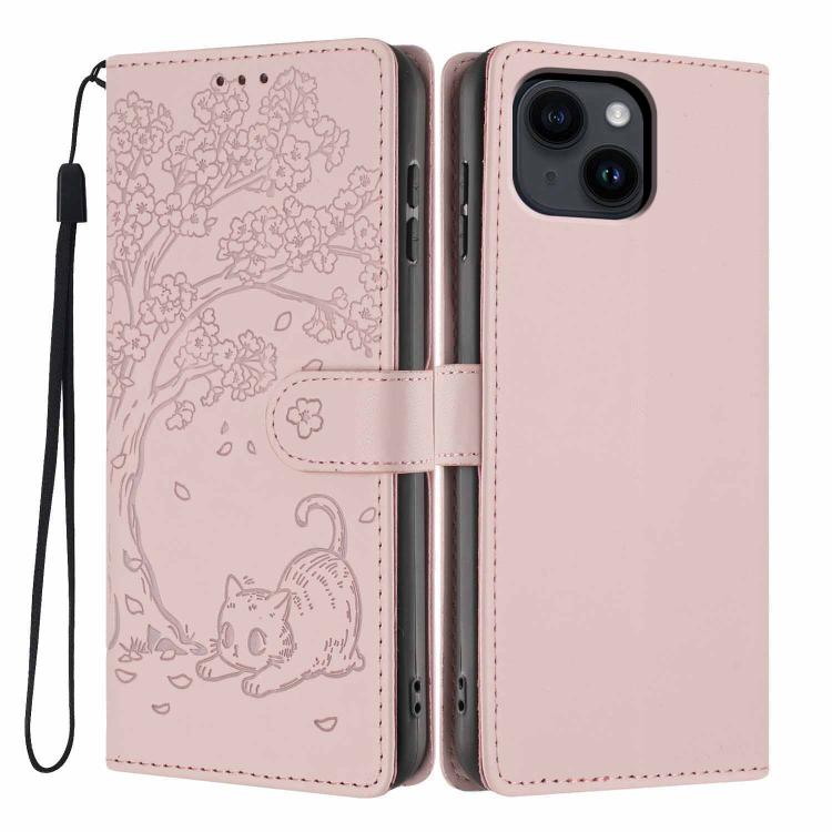 Ốp điện thoại da thuần chay dập nổi hình mèo cây, dành cho iPhone 15, dành cho iPhone 14 Plus, dành cho iPhone 14, dành cho iPhone 14 Pro, dành cho iPhone 14 Pro Max, dành cho iPhone 13 Pro Max