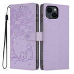 Tree Cat Embossed Flip Vegan Leather Phone Case, For iPhone 16 Pro, For iPhone 16 Plus, For iPhone 16, For iPhone 15 Pro Max, For iPhone 15 Pro, For iPhone 15 Plus