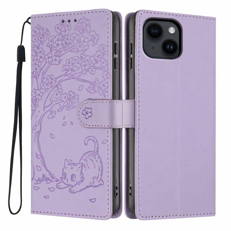 Ốp điện thoại da thuần chay dập nổi hình mèo cây, dành cho iPhone 15, dành cho iPhone 14 Plus, dành cho iPhone 14, dành cho iPhone 14 Pro, dành cho iPhone 14 Pro Max, dành cho iPhone 13 Pro Max