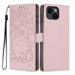 Tree Cat Embossed Flip Vegan Leather Phone Case, For iPhone 15, For iPhone 14 Plus, For iPhone 14, For iPhone 14 Pro, For iPhone 14 Pro Max, For iPhone 13 Pro Max