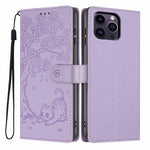 Tree Cat Embossed Flip Vegan Leather Phone Case, For iPhone 13 Pro, For iPhone 13, For iPhone 12 Pro Max, For iPhone 12 / 12 Pro, For iPhone 11 Pro Max, For iPhone 11