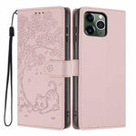 Ốp điện thoại da thuần chay dập nổi hình mèo cây, dành cho iPhone 11 Pro