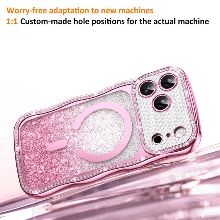 Wavy Frame Star Diamond Electroplate TPU Glitter Magnetic Phone Case, For iPhone 17 Pro Max, For iPhone 17 Pro, For iPhone 17, For iPhone 16 Pro Max, For iPhone 16 Pro, For iPhone 16