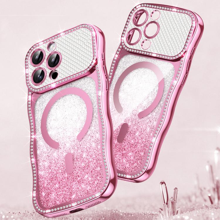 Wavy Frame Star Diamond Electroplate TPU Glitter Magnetic Phone Case, For iPhone 17 Pro Max, For iPhone 17 Pro, For iPhone 17, For iPhone 16 Pro Max, For iPhone 16 Pro, For iPhone 16