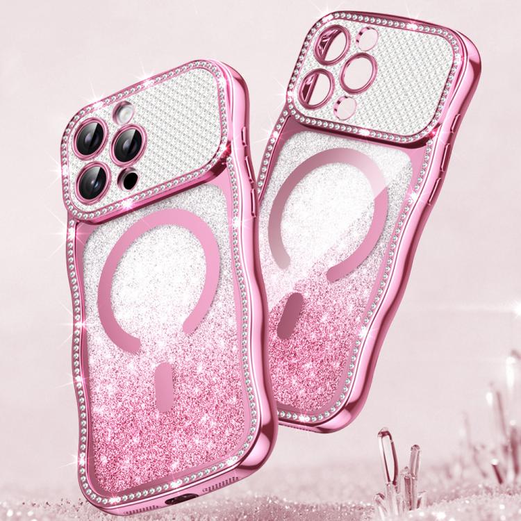 Wavy Frame Star Diamond Electroplate TPU Glitter Magnetic Phone Case, For iPhone 17 Pro Max, For iPhone 17 Pro, For iPhone 17, For iPhone 16 Pro Max, For iPhone 16 Pro, For iPhone 16