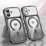 Wavy Frame Star Diamond Electroplate TPU Glitter Heart Magnetic Phone Case, For iPhone 17 Pro Max, For iPhone 17 Pro, For iPhone 17, For iPhone 16 Pro Max, For iPhone 16 Pro, For iPhone 16