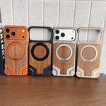 Armor Walnut Wood Metal Frameless 360 Rotation Holder Magnetic Phone Case, For iPhone 17 Pro Max, For iPhone 17 Pro
