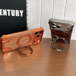 Armor Walnut Wood Metal Frameless 360 Rotation Holder Magnetic Phone Case, For iPhone 17 Pro Max, For iPhone 17 Pro