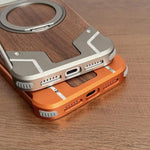Armor Walnut Wood Metal Frameless 360 Rotation Holder Magnetic Phone Case, For iPhone 17 Pro Max, For iPhone 17 Pro