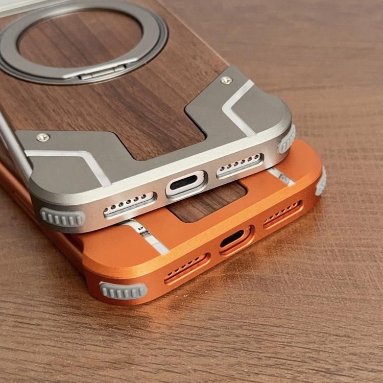 Armor Walnut Wood Metal Frameless 360 Rotation Holder Magnetic Phone Case, For iPhone 17 Pro Max, For iPhone 17 Pro