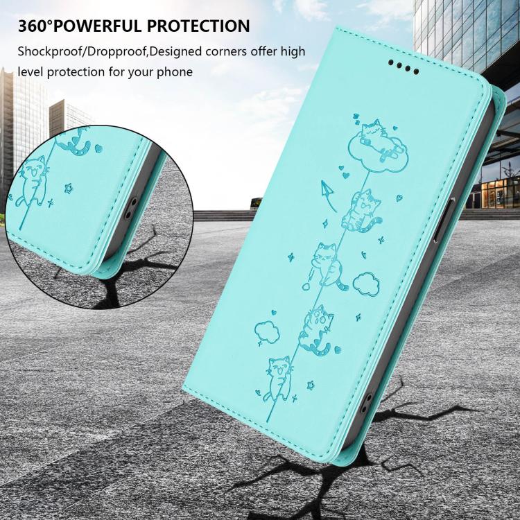 Ốp điện thoại da thuần chay dập nổi mèo dễ thương có nam châm RFID, cho iPhone Air, cho iPhone 16 Pro Max, cho iPhone 16 Pro, cho iPhone 16 Plus