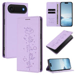 Ốp điện thoại da thuần chay dập nổi mèo dễ thương có nam châm RFID, cho iPhone Air, cho iPhone 16 Pro Max, cho iPhone 16 Pro, cho iPhone 16 Plus
