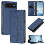 Ốp điện thoại da thuần chay dập nổi mèo dễ thương có nam châm RFID, cho iPhone Air, cho iPhone 16 Pro Max, cho iPhone 16 Pro, cho iPhone 16 Plus