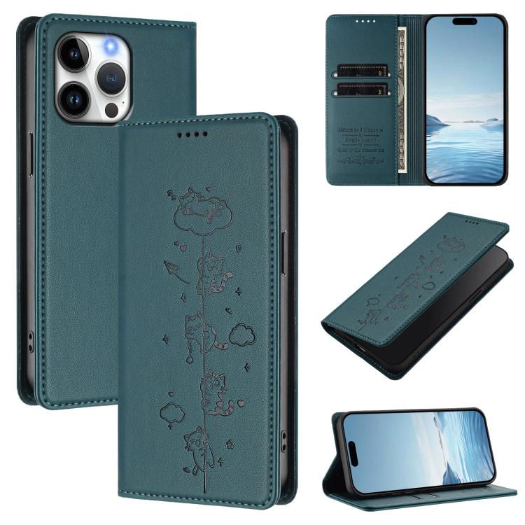 Ốp điện thoại da thuần chay dập nổi mèo dễ thương có nam châm RFID, cho iPhone Air, cho iPhone 16 Pro Max, cho iPhone 16 Pro, cho iPhone 16 Plus
