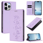 Ốp điện thoại da thuần chay dập nổi mèo dễ thương có nam châm RFID, cho iPhone Air, cho iPhone 16 Pro Max, cho iPhone 16 Pro, cho iPhone 16 Plus