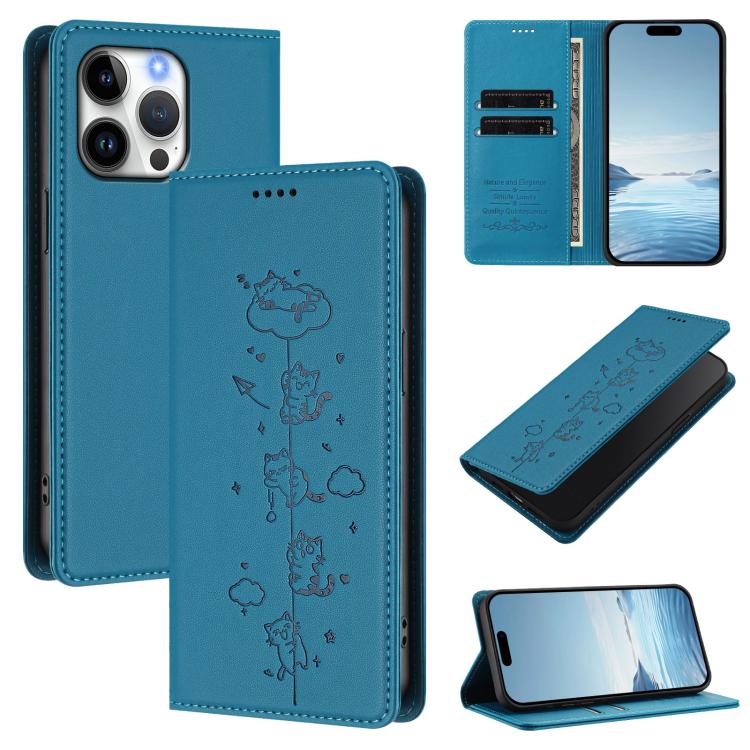 Ốp điện thoại da thuần chay dập nổi mèo dễ thương có nam châm RFID, cho iPhone Air, cho iPhone 16 Pro Max, cho iPhone 16 Pro, cho iPhone 16 Plus