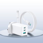 Bộ sạc 65W GaN JOYROOM JR-TG10 3 cổng USB, 2 cổng Type-C kèm cáp Type-C sang Type-C, phích cắm EU, phích cắm UK