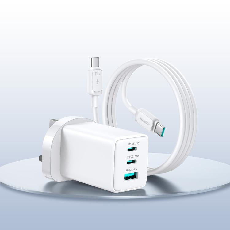 Bộ sạc 65W GaN JOYROOM JR-TG10 3 cổng USB, 2 cổng Type-C kèm cáp Type-C sang Type-C, phích cắm EU, phích cắm UK