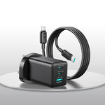 Bộ sạc 65W GaN JOYROOM JR-TG10 3 cổng USB, 2 cổng Type-C kèm cáp Type-C sang Type-C, phích cắm EU, phích cắm UK