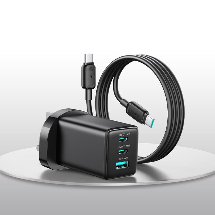 Bộ sạc 65W GaN JOYROOM JR-TG10 3 cổng USB, 2 cổng Type-C kèm cáp Type-C sang Type-C, phích cắm EU, phích cắm UK