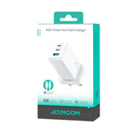 JOYROOM JR-TG10 Sạc GaN 65W 3 cổng USB, 2 cổng Type-C, kèm cáp Type-C sang 8 Pin, phích cắm UK