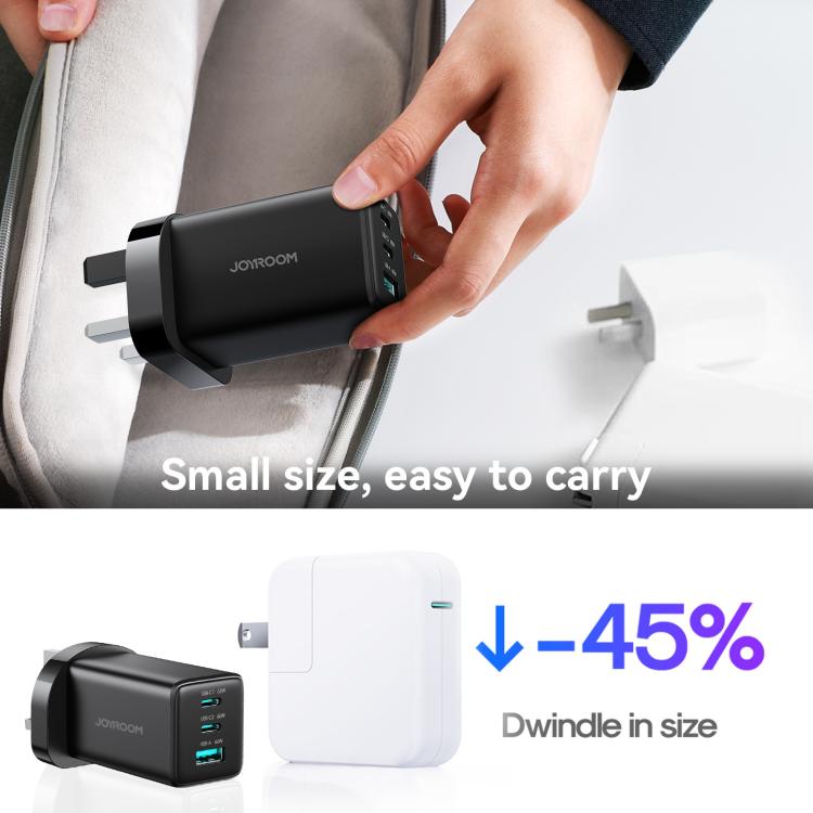 JOYROOM JR-TG10 Sạc GaN 65W 3 cổng USB, 2 cổng Type-C, kèm cáp Type-C sang 8 Pin, phích cắm UK