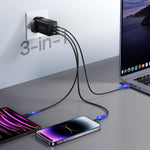JOYROOM JR-TG10 Sạc GaN 65W 3 cổng USB, 2 cổng Type-C, kèm cáp Type-C sang 8 Pin, phích cắm UK