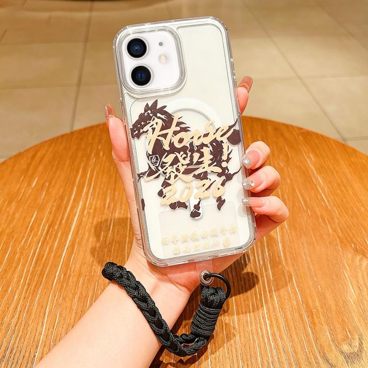 Ốp điện thoại toàn diện nam châm Acrylic hình năm con ngựa kèm dây đeo, dành cho iPhone 13, iPhone 12, iPhone 12 Pro Max, iPhone 12 Pro
