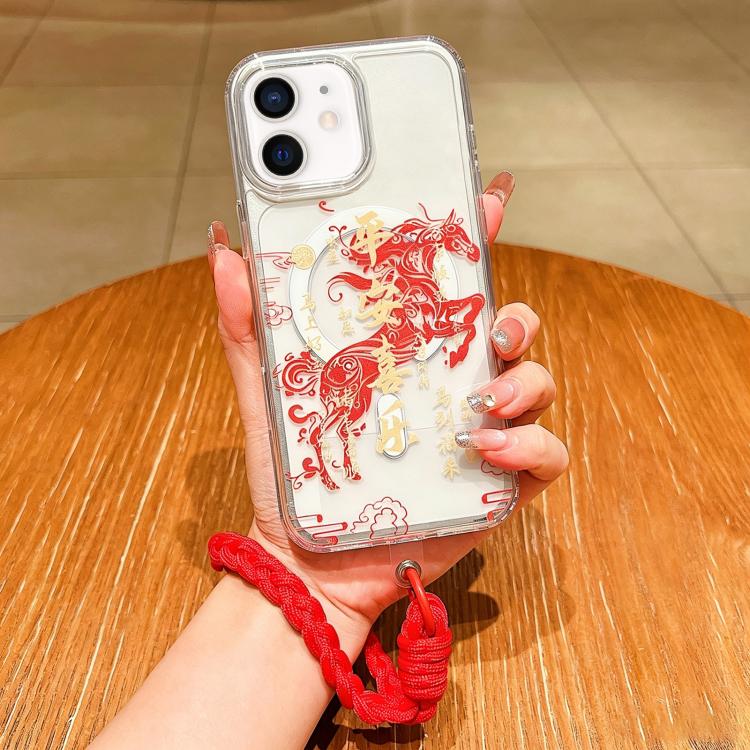 Ốp điện thoại toàn diện nam châm Acrylic hình năm con ngựa kèm dây đeo, dành cho iPhone 13, iPhone 12, iPhone 12 Pro Max, iPhone 12 Pro