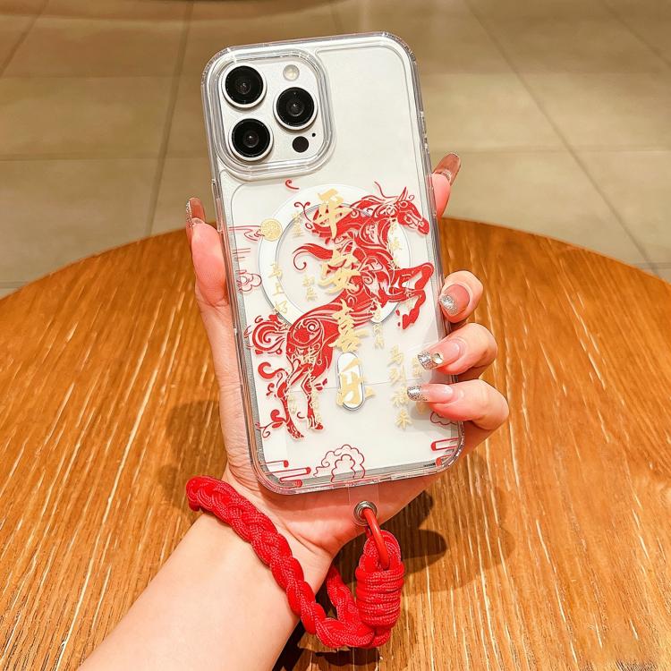 Ốp điện thoại toàn diện nam châm Acrylic hình năm con ngựa kèm dây đeo, dành cho iPhone 13, iPhone 12, iPhone 12 Pro Max, iPhone 12 Pro