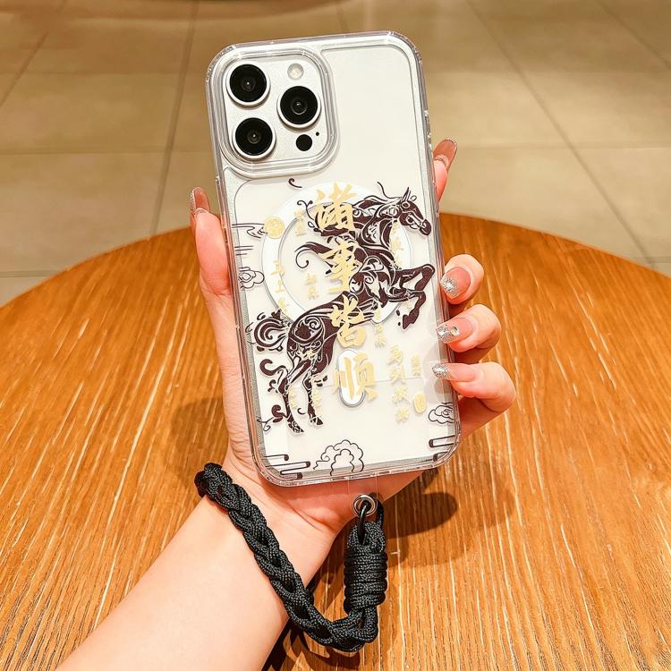 Ốp điện thoại toàn diện nam châm Acrylic hình năm con ngựa kèm dây đeo, dành cho iPhone 13, iPhone 12, iPhone 12 Pro Max, iPhone 12 Pro