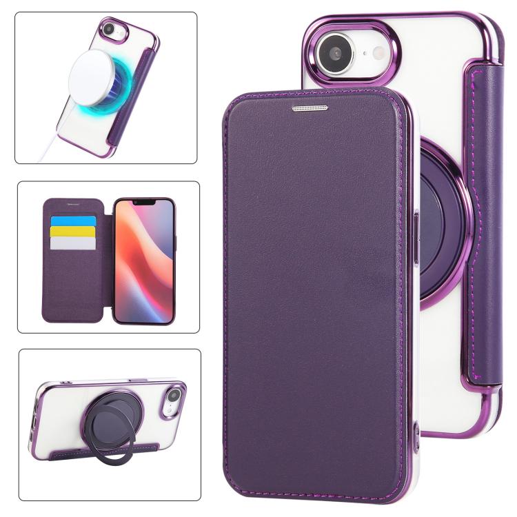 Ốp lưng điện thoại da thuần chay mạ nam châm siêu mỏng có giá đỡ xoay, dành cho iPhone 17e / 16e, iPhone 17 Pro Max, iPhone 17 Pro, iPhone 17, iPhone Air, iPhone 16 Pro Max